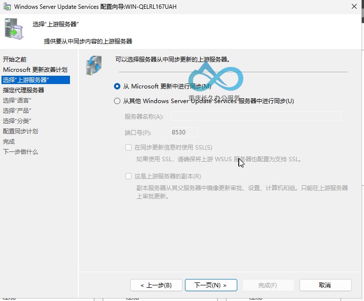 选择同步源：✅ 从Microsoft更新中进行同步