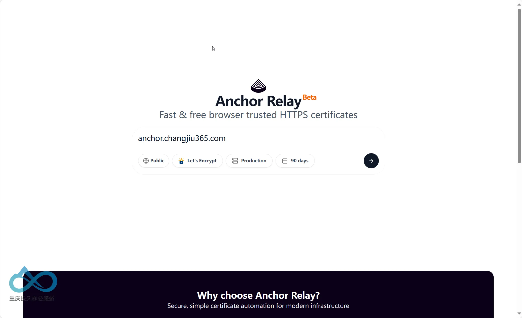 在 Anchor 控制台输入目标域名