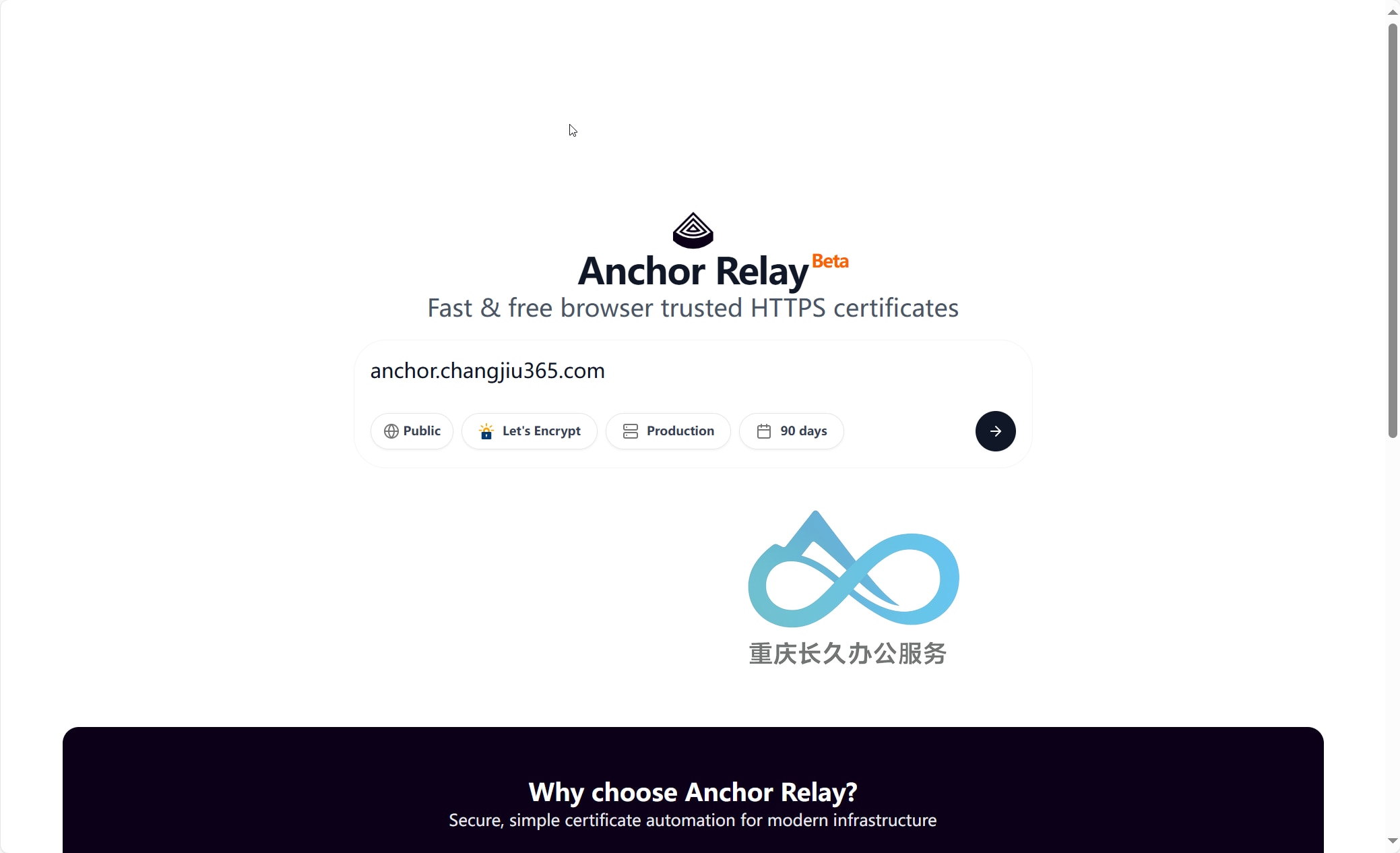 在 Anchor 控制台输入目标域名