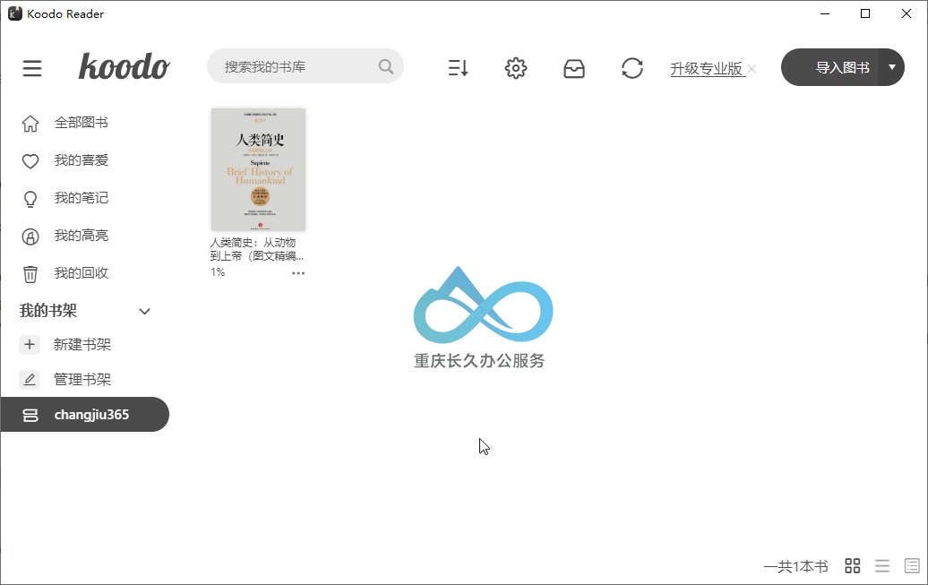 Koodo Reader 主界面：清晰书架布局与图书分类管理