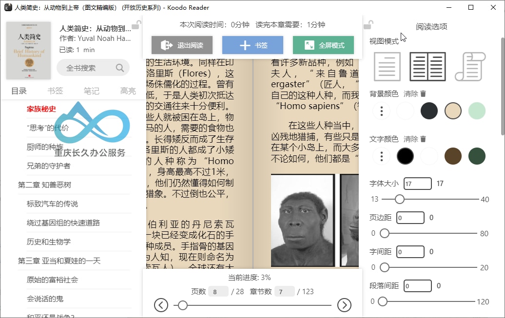 Koodo Reader 阅读设置面板：字体/间距/颜色三重调节系统