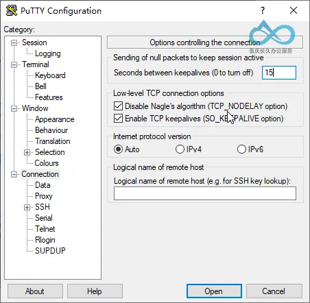 Click 'Connection' and set keepalives to 15